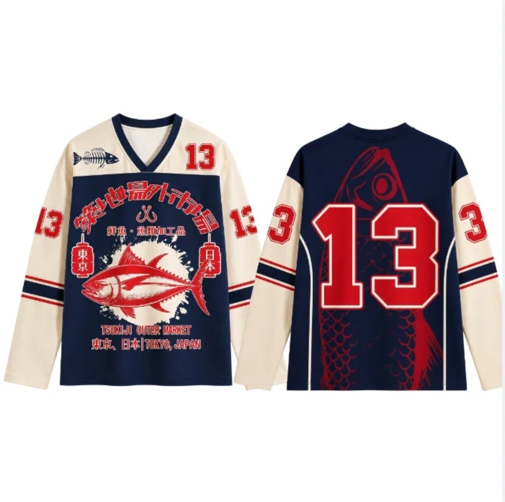 Primavera-Outono Novo Modelo Japonês Impressão 3D Masculino Feminino Manga Comprida Com Decote Em V Camiseta-Moda Casual