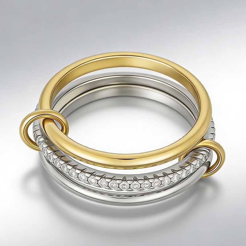 Lindo anel de três anéis interligados cheio de diamante zircão anel de duas cores três anéis Multi-elemento moda jóias p