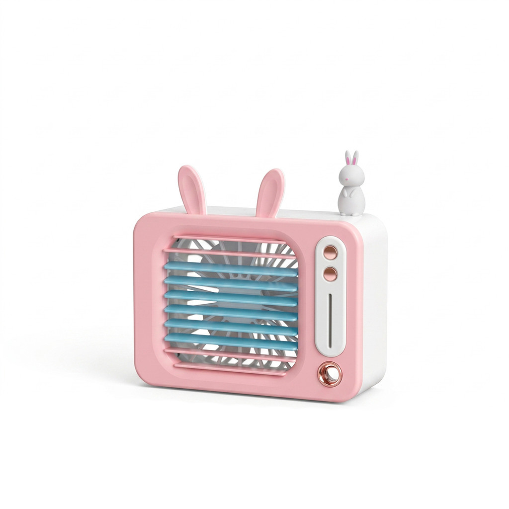 Mini Ventilador Orelhinhas Umidificador Recarregável Cor:Ros