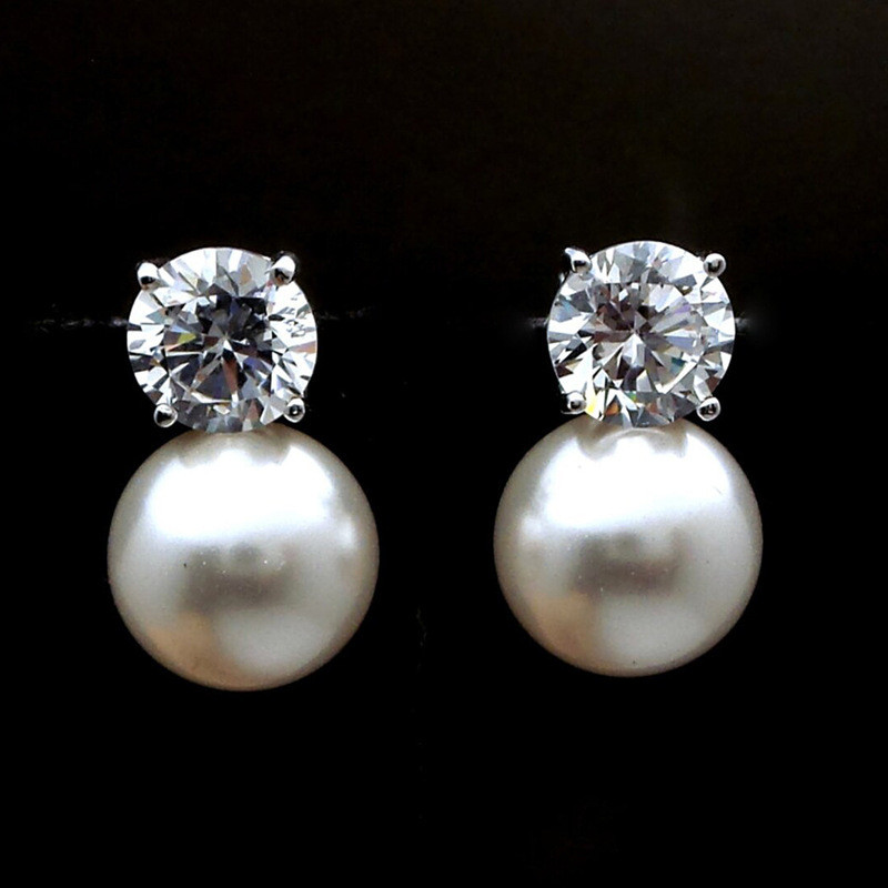 Brincos Ruby ** rubi elegantes femininos simulação pérola brincos de diamante único brincos de jantar da moda