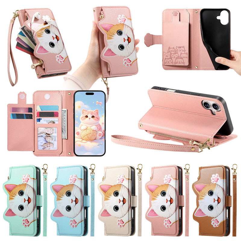 Capa De Telefone Para Samsung Galaxy A17 A07 A06 A36 A56 A57 A37 A27 A26 A54 A16 A55 A25 A23 A34 A15 A14 3D Gato Couro S