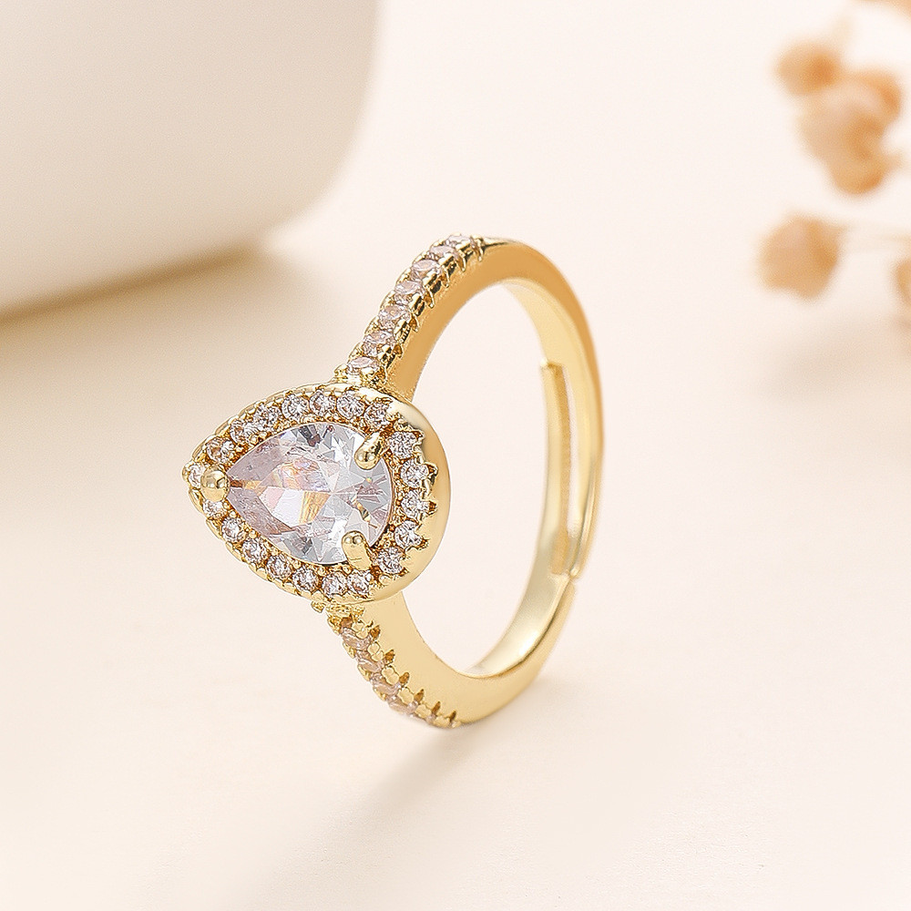 Rubi * high-end gota de água zircão anel feminino cheio de diamante high-end casamento anel de diamante zircão anel de n