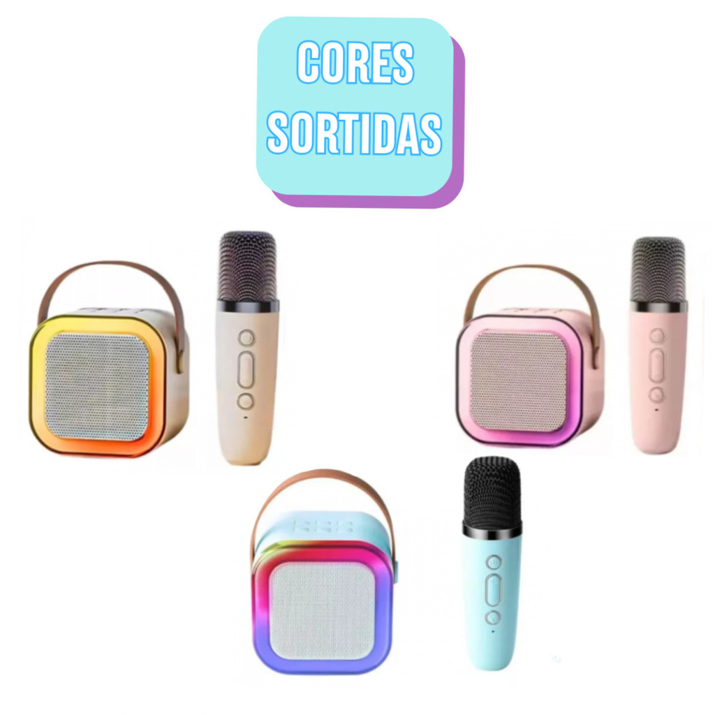 Caixa de Som Bluetooth Karaokê Portátil LED Com Microfone K12 - (Cores Sortidas)