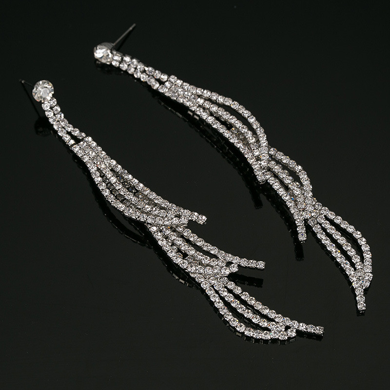 R RUBY * Versão Coreana Brincos Longos Diamante Brilhante Brincos Femininos Brincos de Palco E297