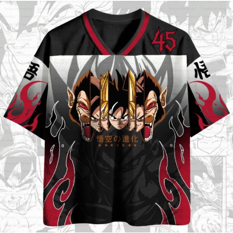 Dragon Ball Goku Multi Forma Face Print V Neck Camiseta Masculina Y2K Oversized Respirável Streetwear Manga Curta Tops