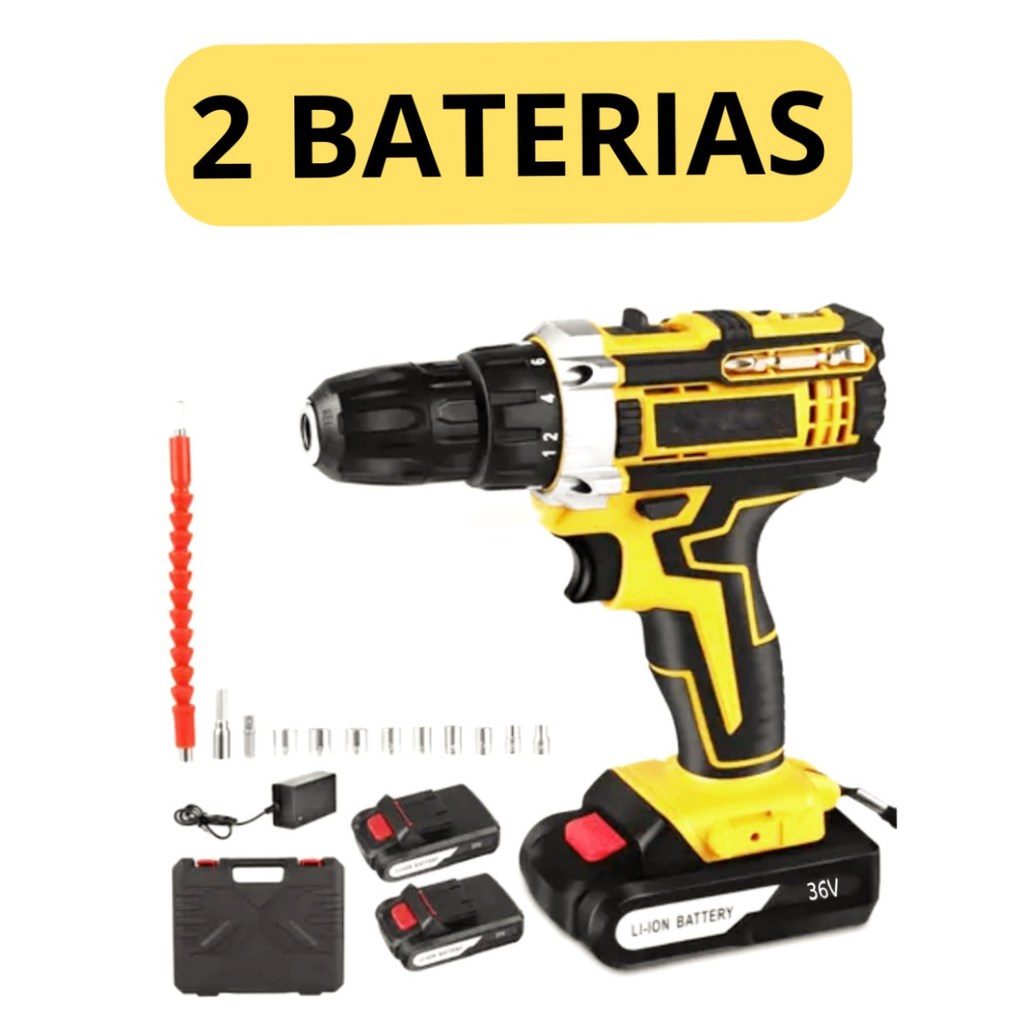 Parafusadeira Sem Fio 2 Baterias 36V + Jogo de Maleta Bivolt