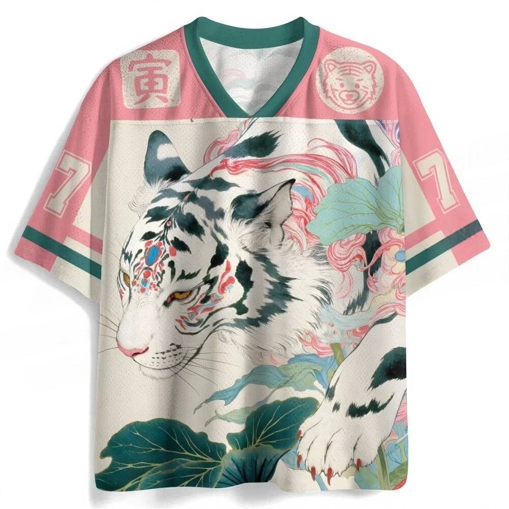 2026 Verão Moda Na Diversão Folha De Lótus Andando Tigre 3D Impresso Camiseta Secagem Rápida Esportes Ao Ar Livre Lazer
