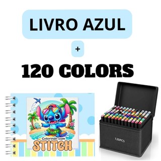 Kit Livro LIL. STI  de Colorir Infantil + 120 Canetas Ponta Dupla Estojo Organizador Azul Filme