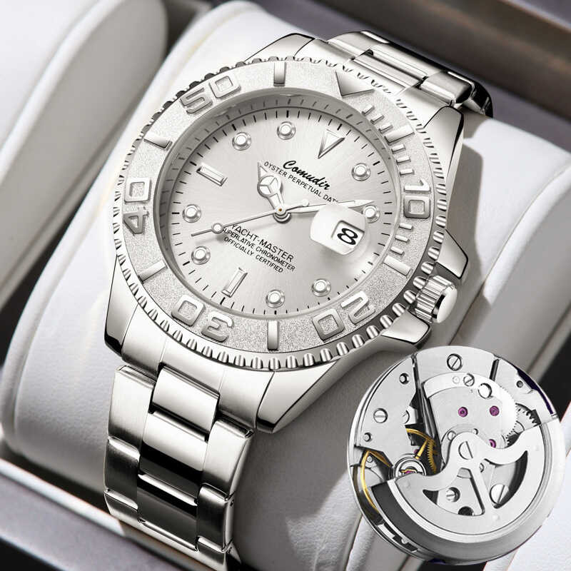 Relógio de pulso de mergulho automático imitação relógio mecânico masculino oco à prova dwaterproof água calendário lumi