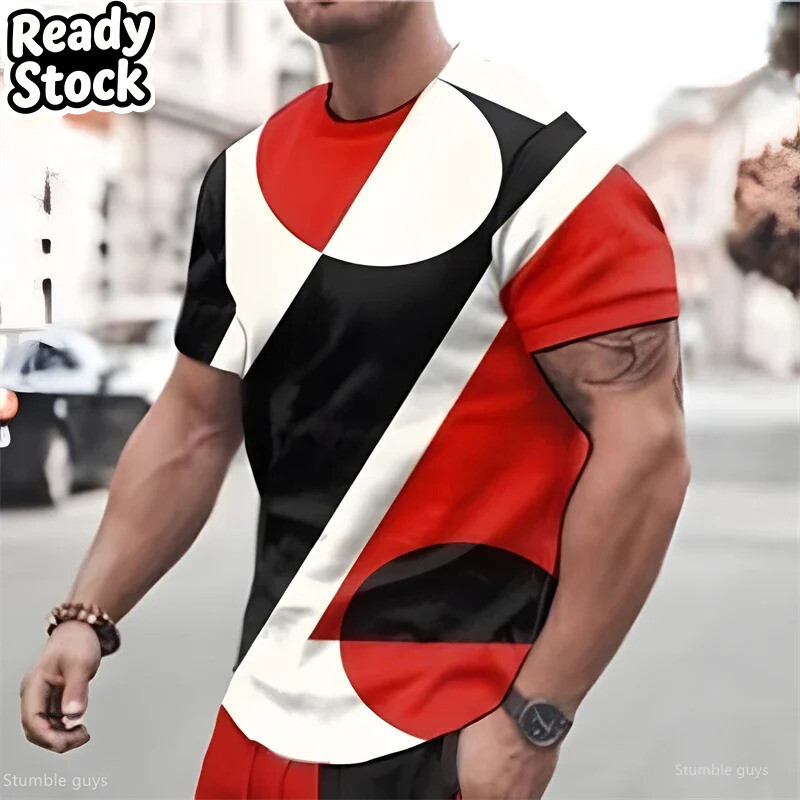 Verão Masculino Tamanho Grande Moda Retro T Solto Manga Curta Tecido Respirável Oversized Esportes 3D De Streetwear