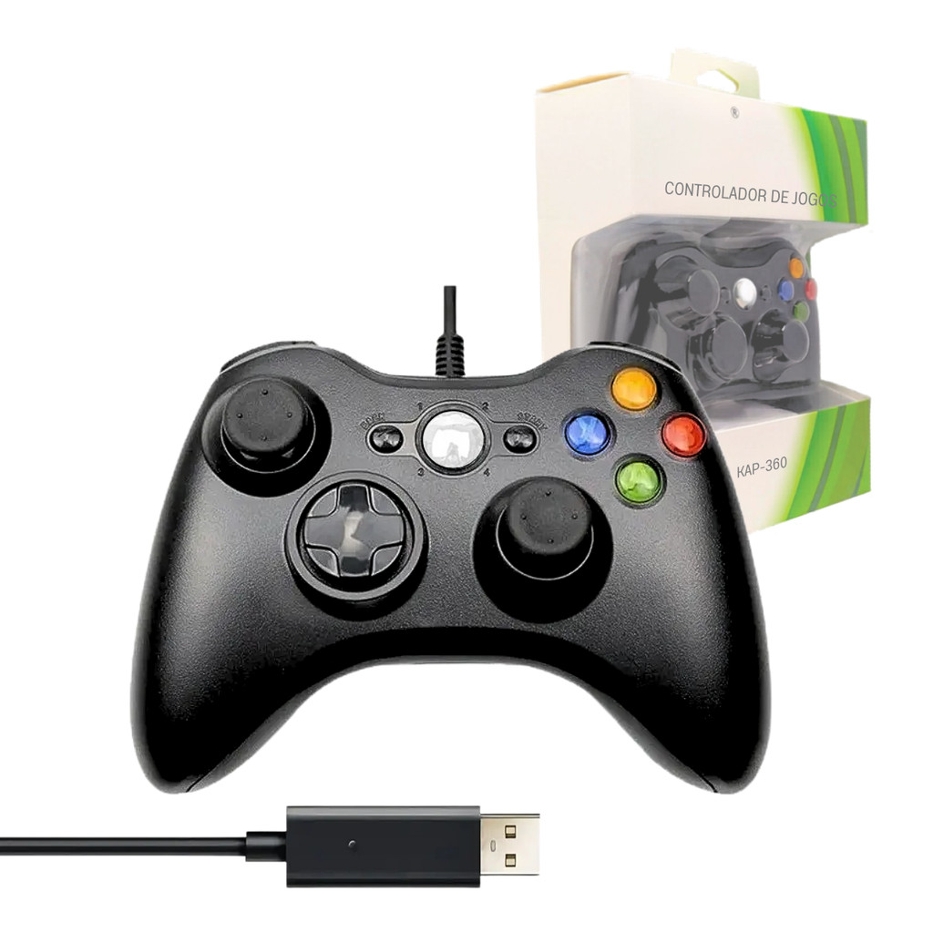 Controle Gamer Com Fio 2,10M Compatível com Xbox 360 e Computador (Original Kapbom)