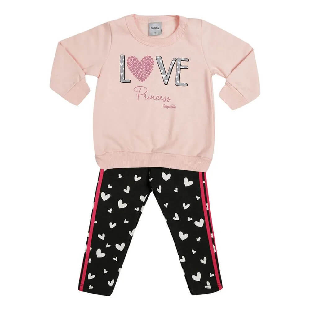 Conjunto Infantil Menina Inverno Moletom Flanelado Kely Kety Roupa Criança Calça Legging Love Princess