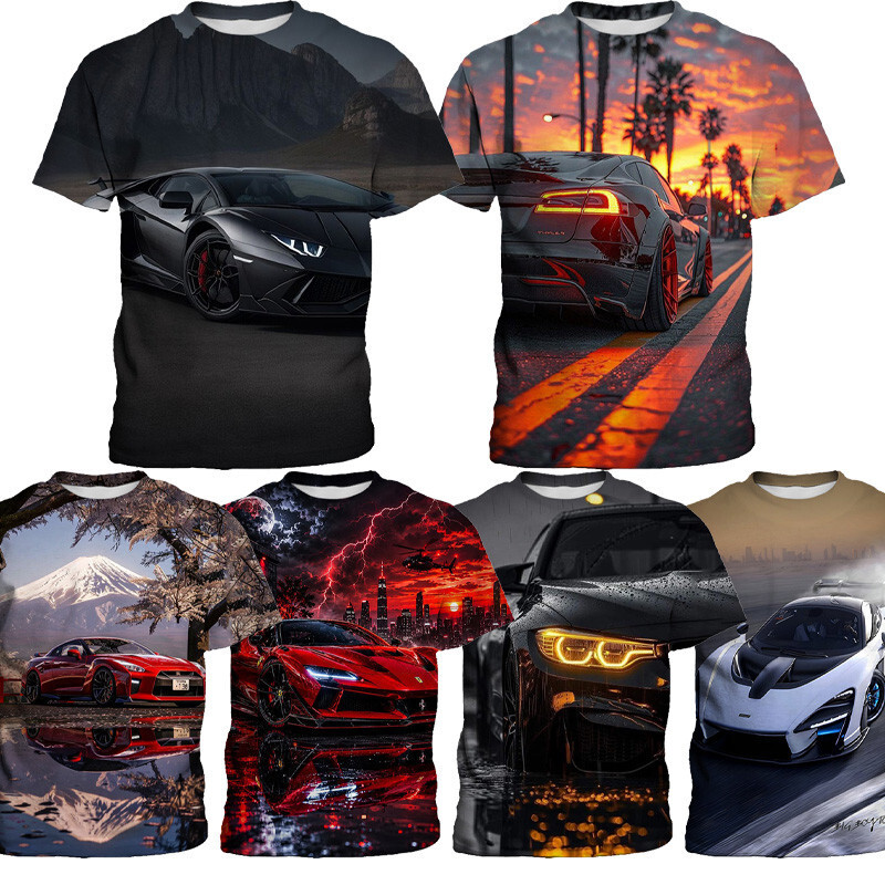 Moda Carro Esportivo Impresso Meninos Camiseta De Manga Curta 3D Impressão Completa Crianças Respirável De Secagem Rápid