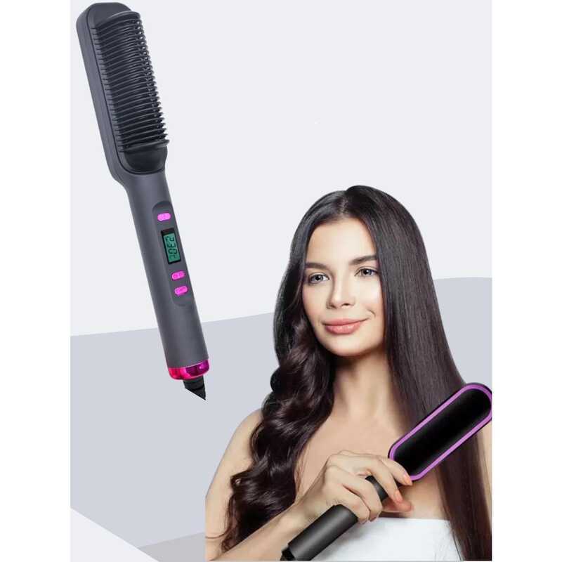 Escova Elétrica Alisadora Anion Hair com Visor LED e Controle de Temperatura para Cabelos Lisos