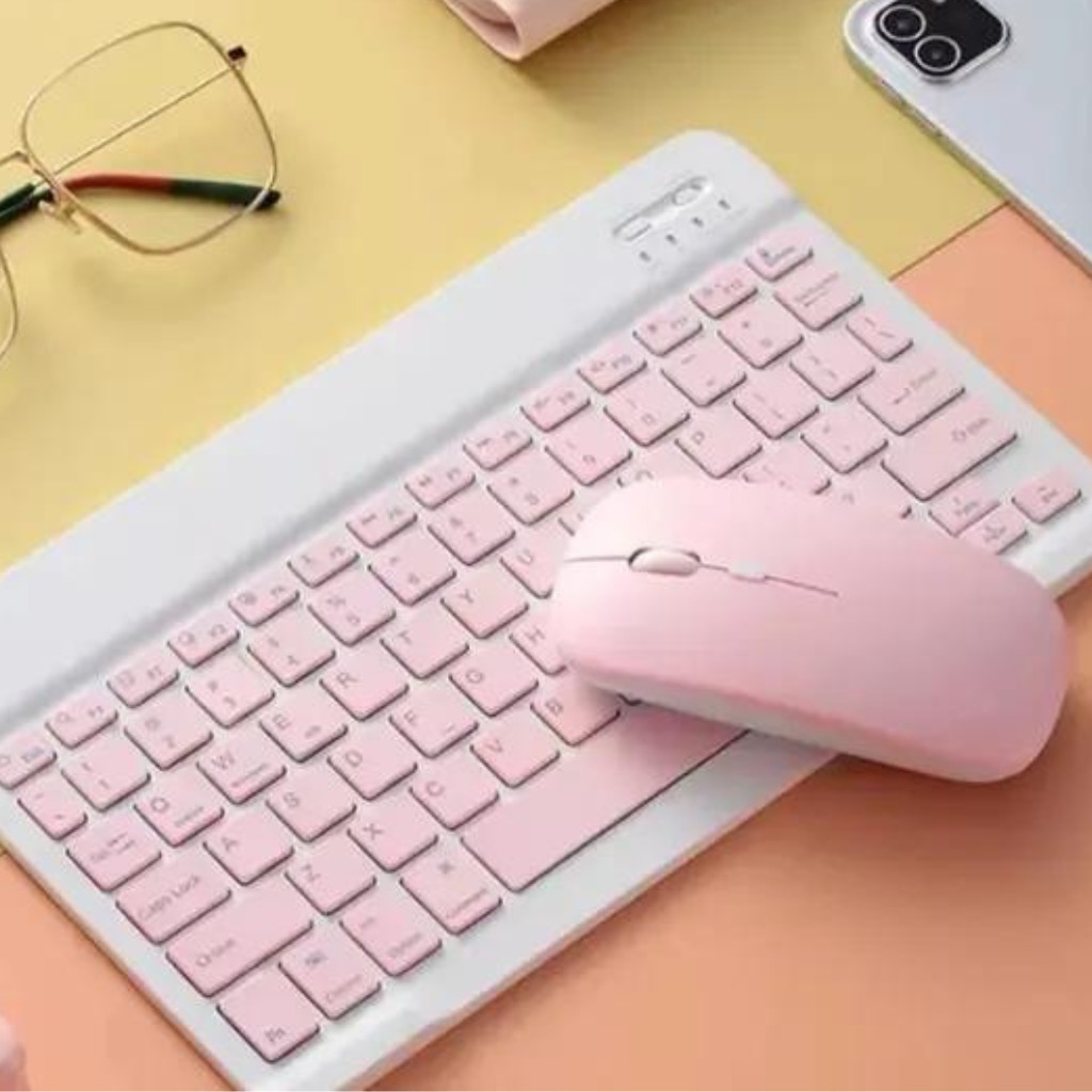 Kit Teclado e Mouse Sem Fio Bluetooth Colorido Para PC iPad Tablet Notebook