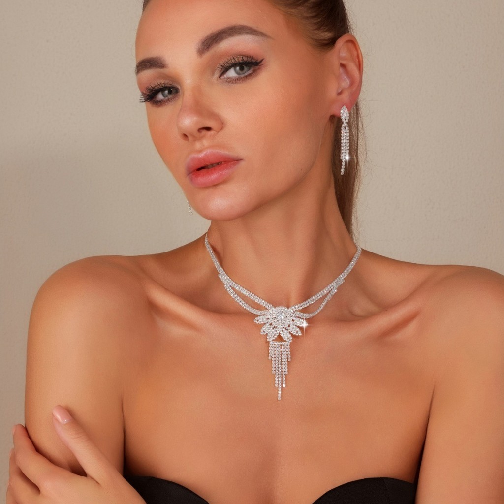 Ruby * Moda joias de casamento strass colar brinco conjunto vestido de casamento europeu americano acessórios de moda