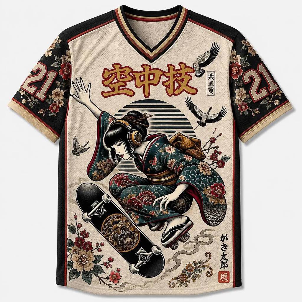 2026 Verão Moda Retro Japonês Quimono Feminino Ar Skate Impressão 3D Lazer Ao Livre Esportes Fitness Com Decote Em V Cam