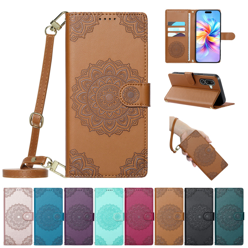 Capa De Telefone Para Samsung Galaxy A18 A08 A27 A07 A17 A57 A27 A56 A36 A26 A06 A16 A37 5G 4G Carteira Flor Alça Longa 