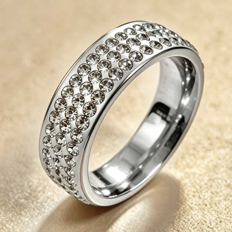 Lindo anel de três fileiras de diamante curvo anel de Metal elegante All-Match casal anel versão coreana nicho anel de d