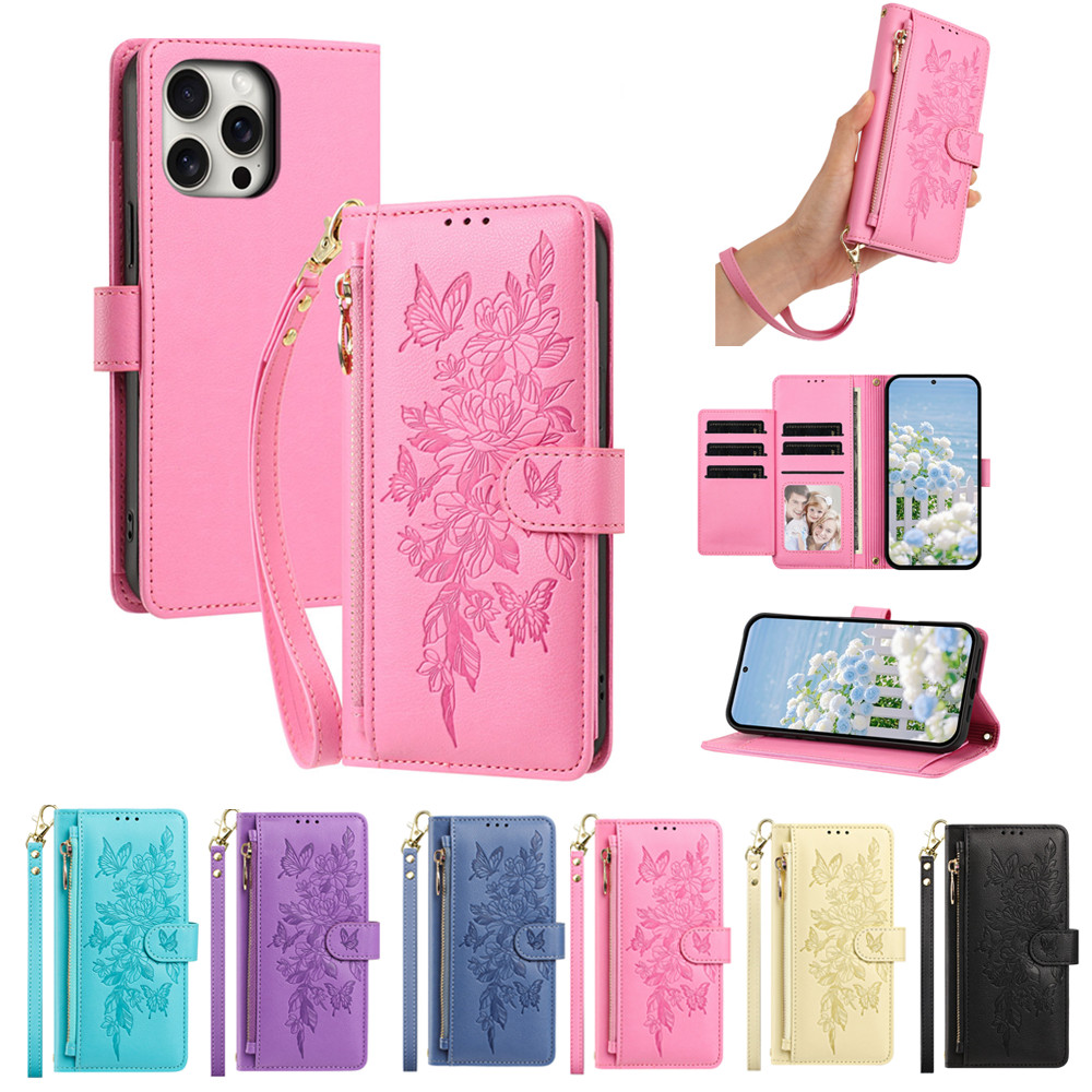 Capa Para Samsung Galaxy A57 A37 A27 A55 A35 A15 A54 A34 A14 A53 A33 A23 A13 5G 4G Borboleta Flor Carteira Couro Moda Sl