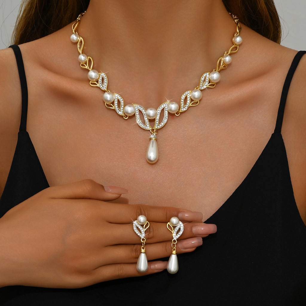 Ruby * Moda OL Pérola Colar Brinco Conjunto Moda Feminina Liga em Forma de Gota Acessórios para Vestido de Noiva