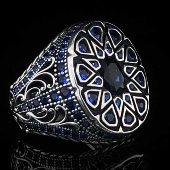 Lindo anel de liga masculino anel azul diamante artesanal diamante anel masculino Gem Retro anel presente para namorada