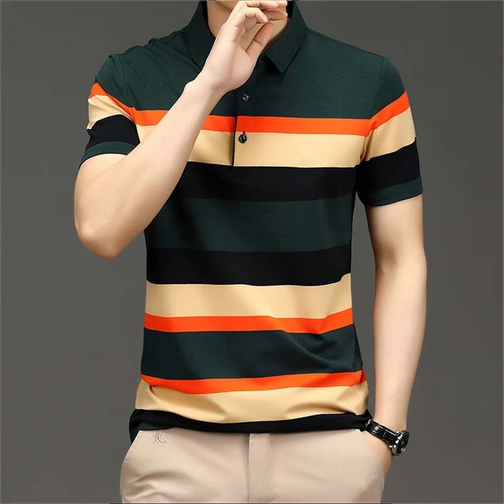 Camisa Polo Listrada Masculina Para Roupas Masculinas , Tops Étnicos Estilo Vintage , Padrão Grande , Roupa Retrô Ao Ar