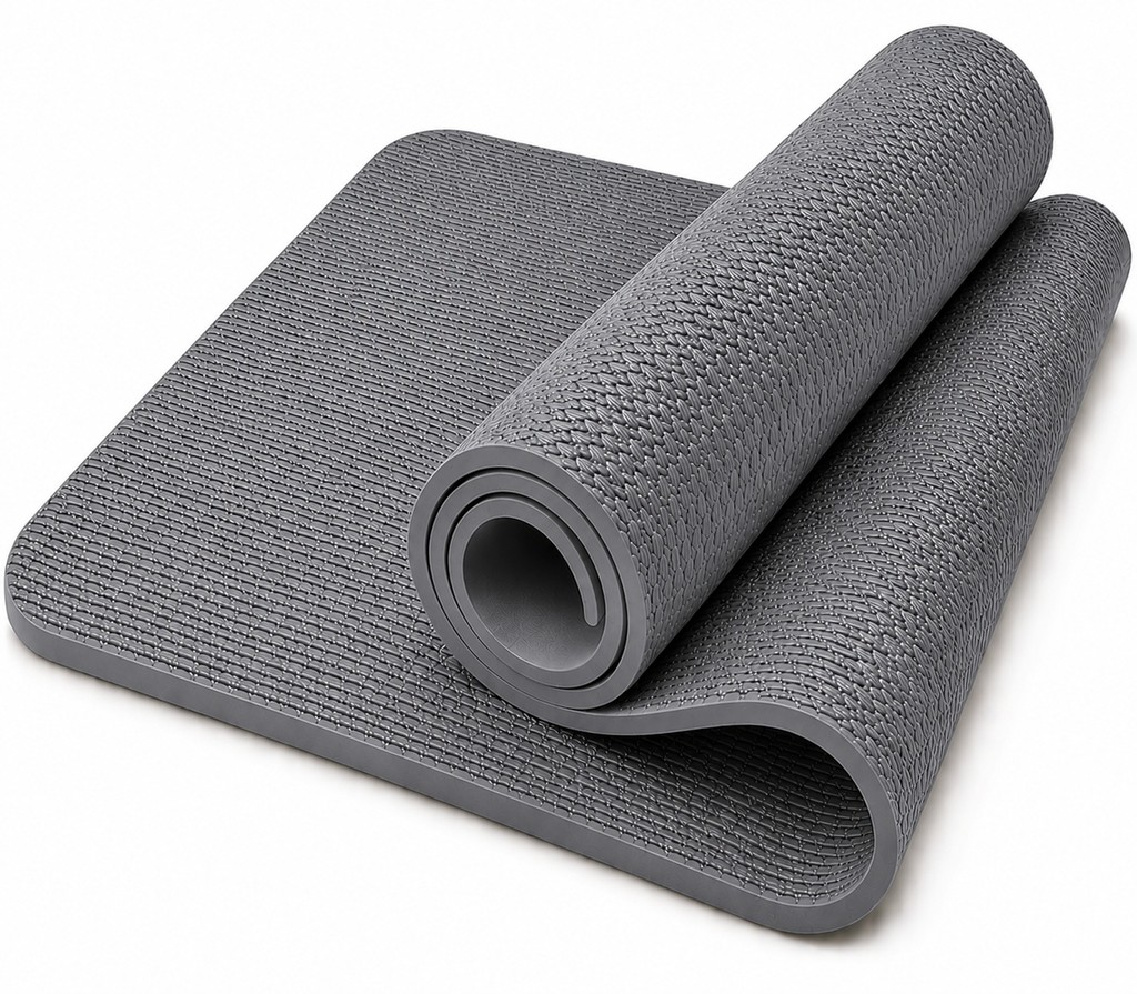 Tapete de Yoga Cinza Antiderrapante 10mm Super Grosso | Colchonete para Pilates, Alongamento e Exercícios