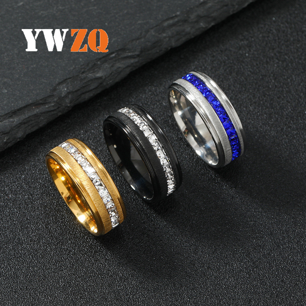 RUBY 2026 Novo Estilo Anel de Aço Inoxidável Moda Simples Linha Única Anel de Diamante Quadrado Anel de Diamante Único N