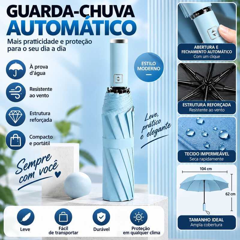 Guarda Chuva Automático Abre E Fecha Reforçado Contra Vento Proteção Solar Blackout — imagem 2 de 2
