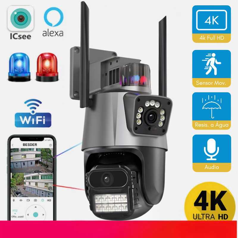 Camera Segurança Externa Lente Dupla 4k 6mp Sirene Policial, com sirene policial