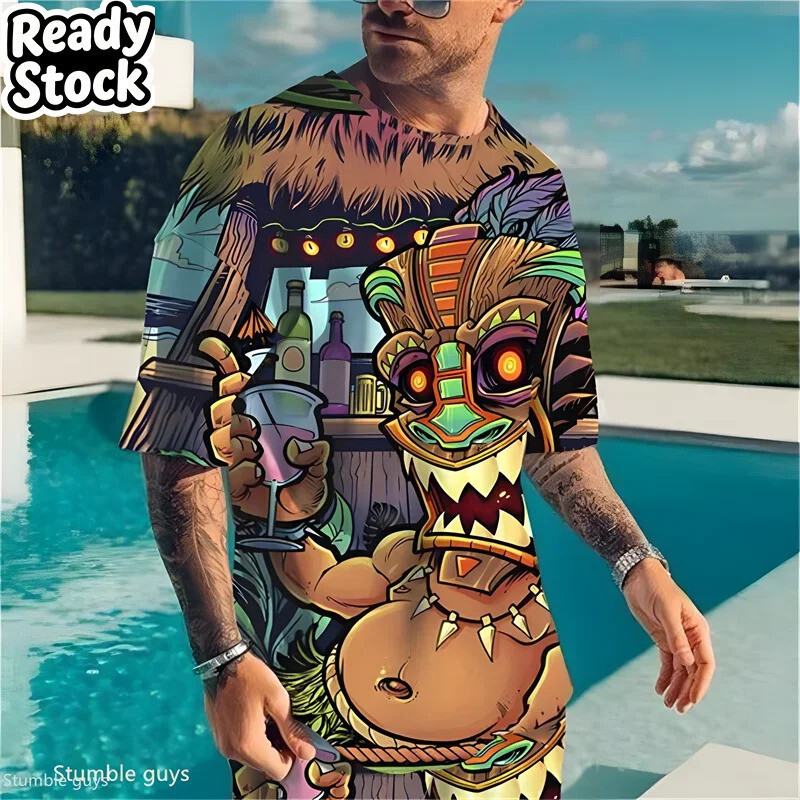 Verão Masculino Tamanho Grande Streetwear Camiseta Retro Gráfico Solto Manga Curta Respirável Leve Oversized Topos