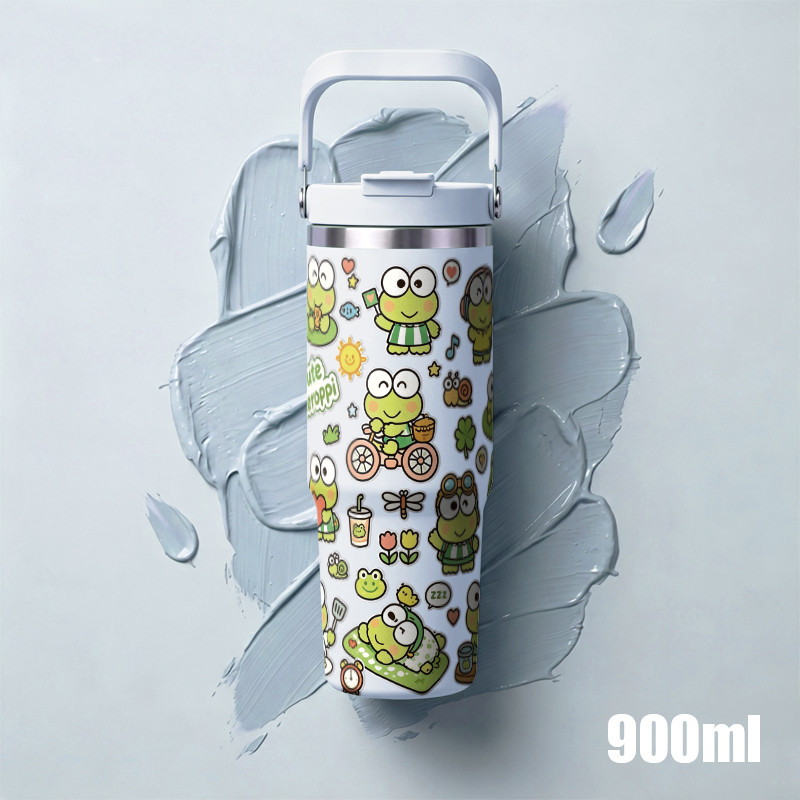 Keroppi Frog Tumbler Copo De Água De Grande Capacidade 900ml Garrafa Térmica De Aço Inoxidável Com Alça