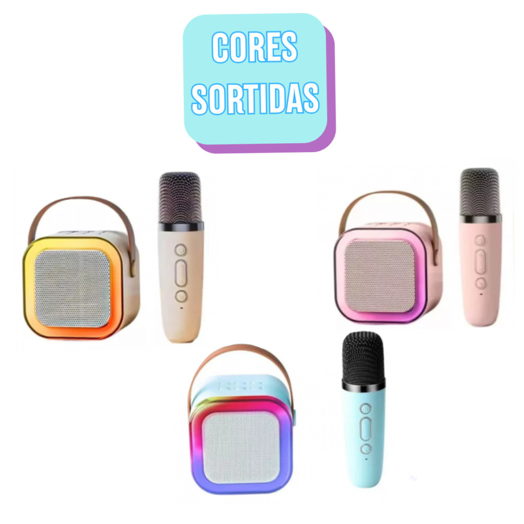 Caixa de Som Bluetooth Karaokê K12 com Microfone Sem Fio LED RGB Portátil Recarregável