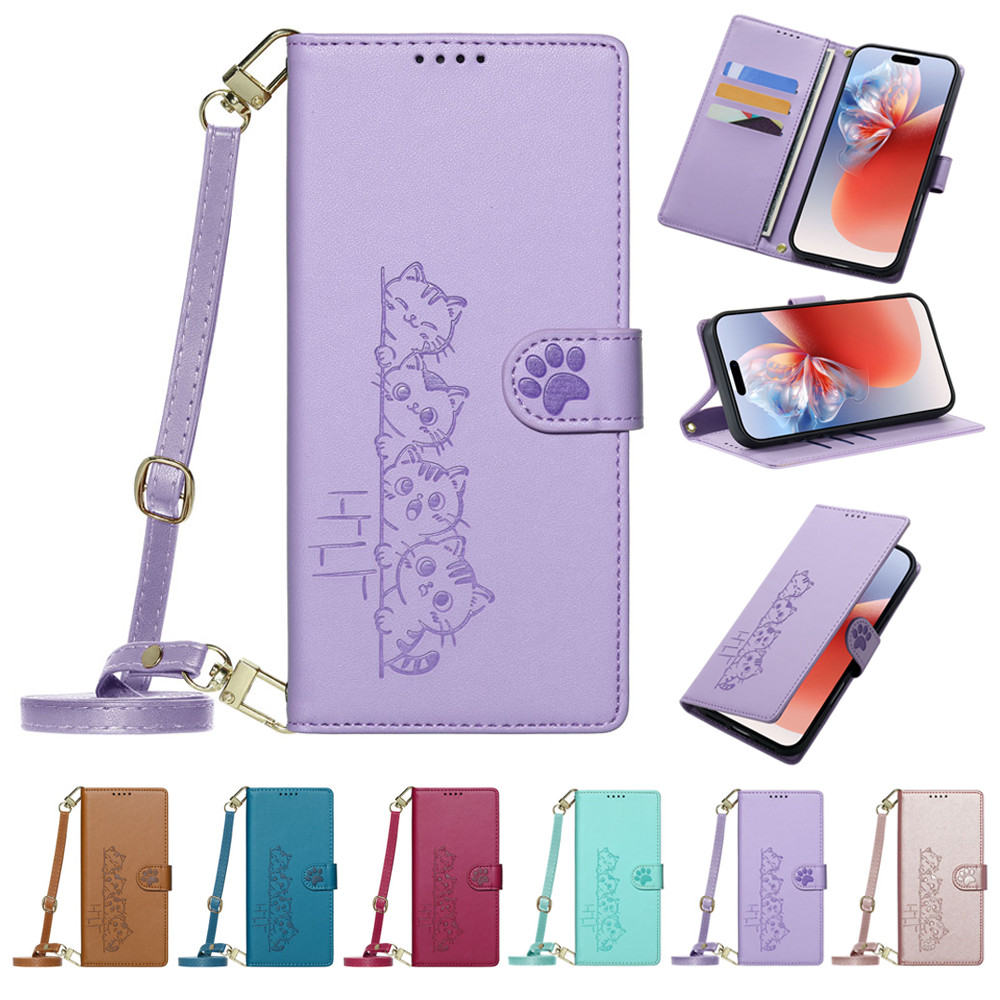 Capa Para Samsung Galaxy A57 A37 A36 A56 A16 A06 A26 A55 A15 A27 A24 A34 A05 A05S A25 A35 5G 4G Carteira De Couro Gato F