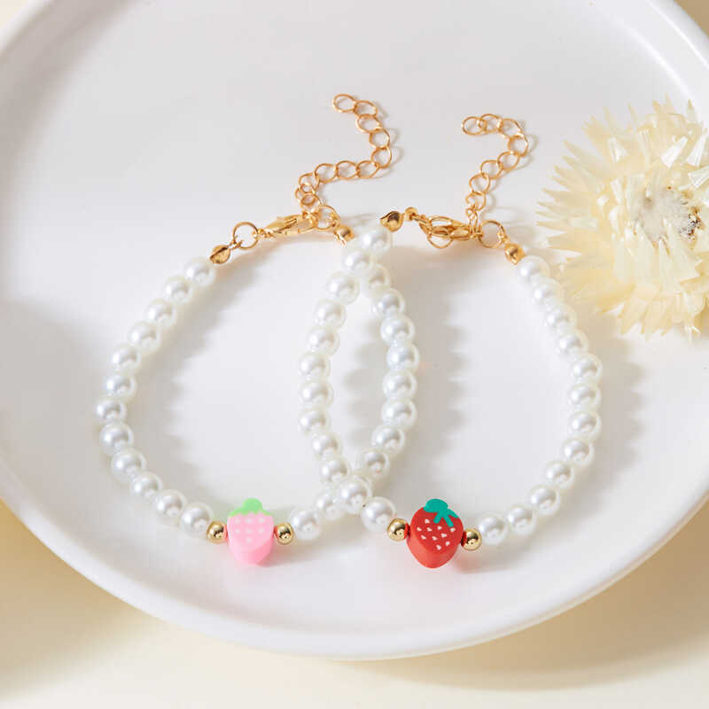 Morango imitação pérola pulseira moda mão jóias tenda acessórios simples moda jóias feminino 321