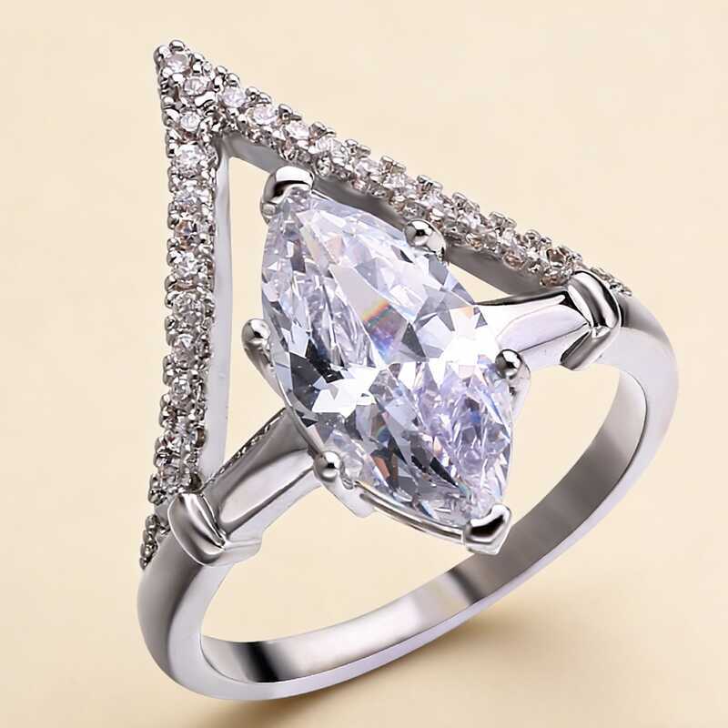 Lindo anel olho de cavalo zircão anel estilo plataforma anel senhoras cauda anel de diamante presente