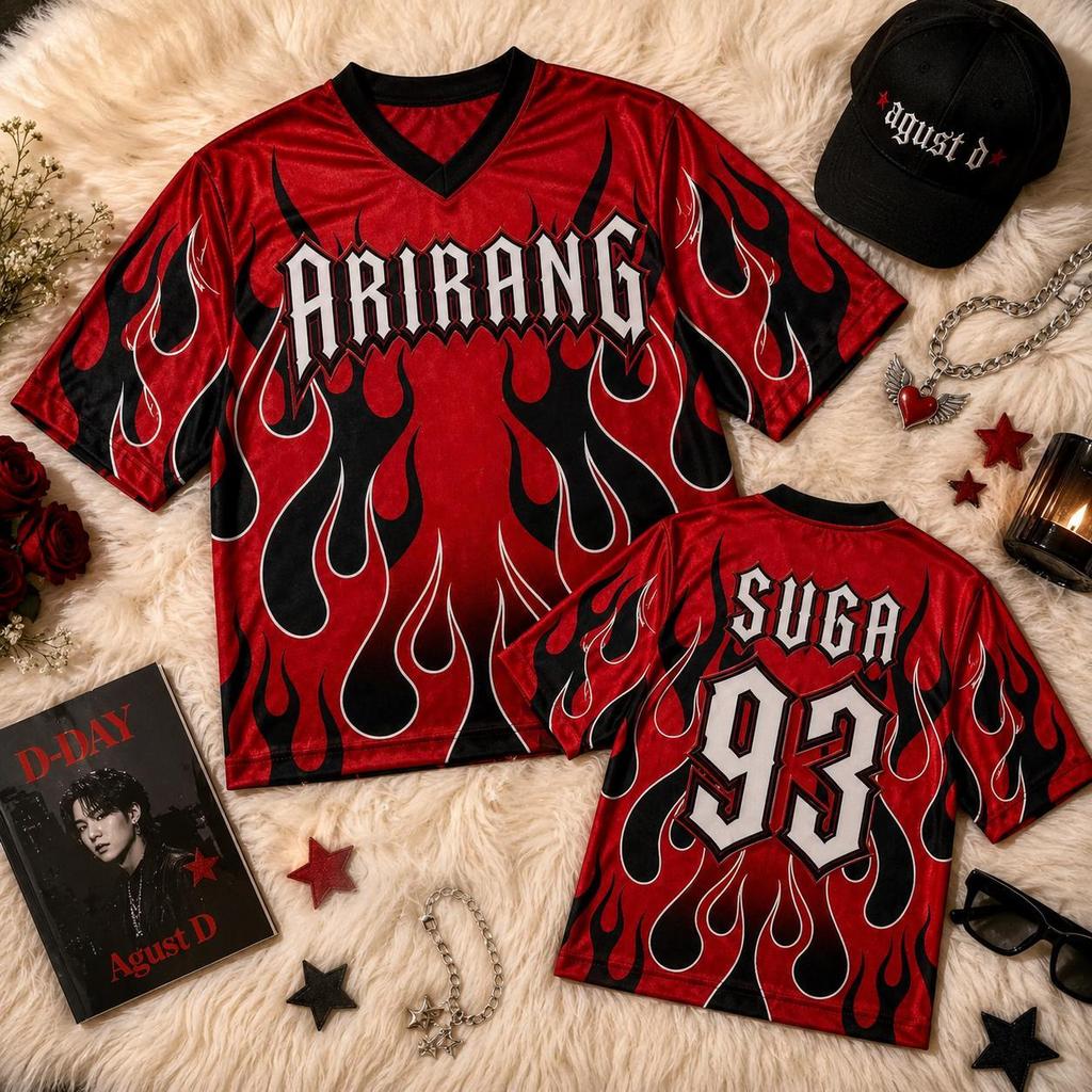 Camisa De Futebol Agust D Suga 93 Flame , Arring Kpop Tour Merch