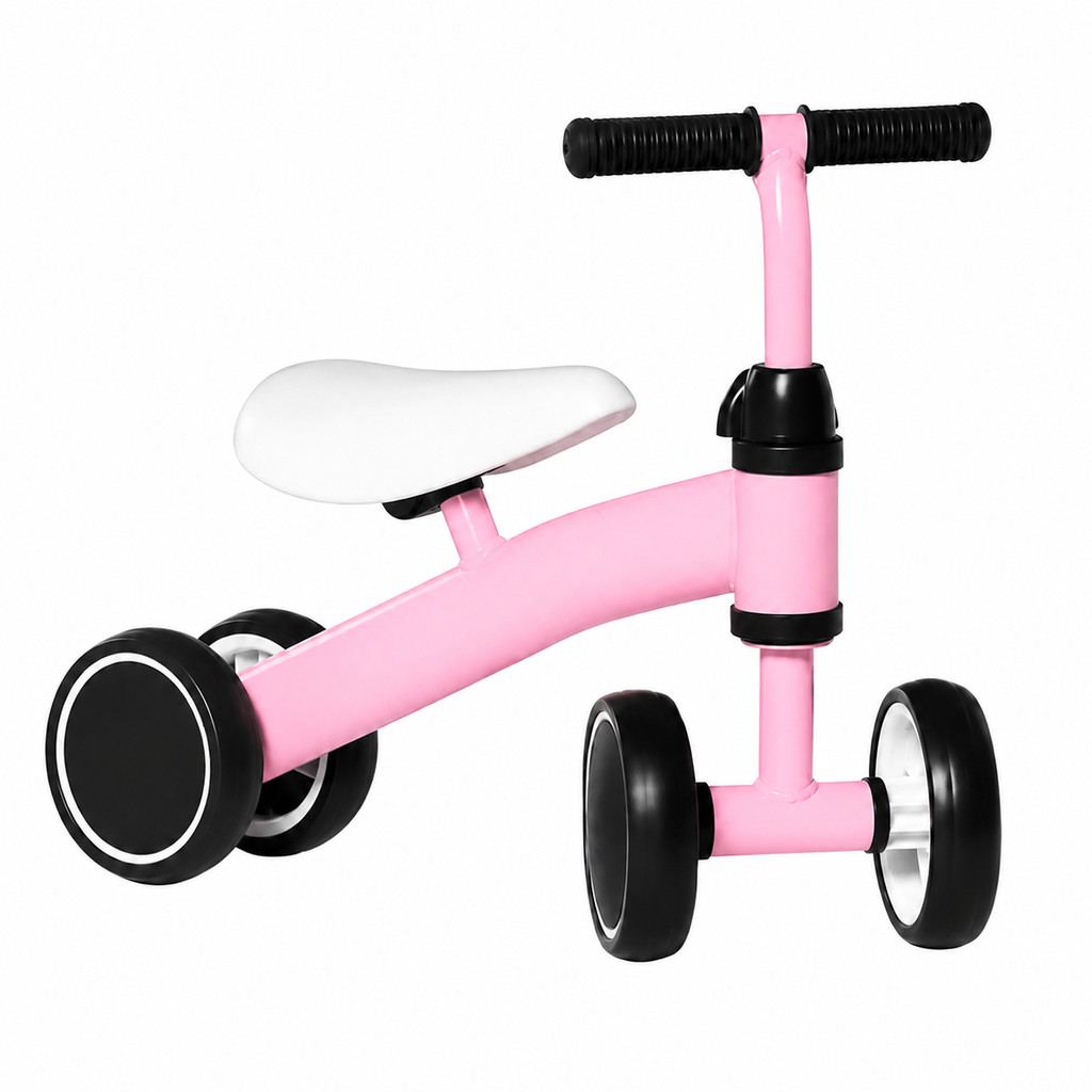 Bicicleta de Equilíbrio Infantil 4 Rodas Rosa – Bike de Aprendizagem para Crianças com Segurança e Estabilidade