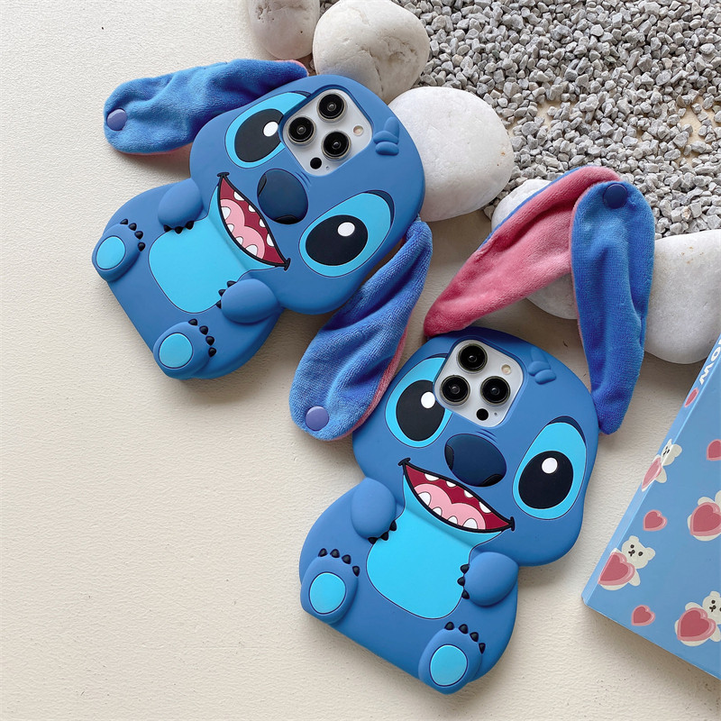 Capa Para iPhone 17 16 15 14 Plus 13 12 Pro Max 11 Kawaii 3D Cartoon Stitch De Telefone Pele De Pelúcia Alça De Orelha G