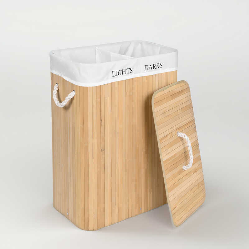 Cesto de roupa suja de bambu, cesta de roupas sujas, tecido de bambu, dobrável, balde de…
