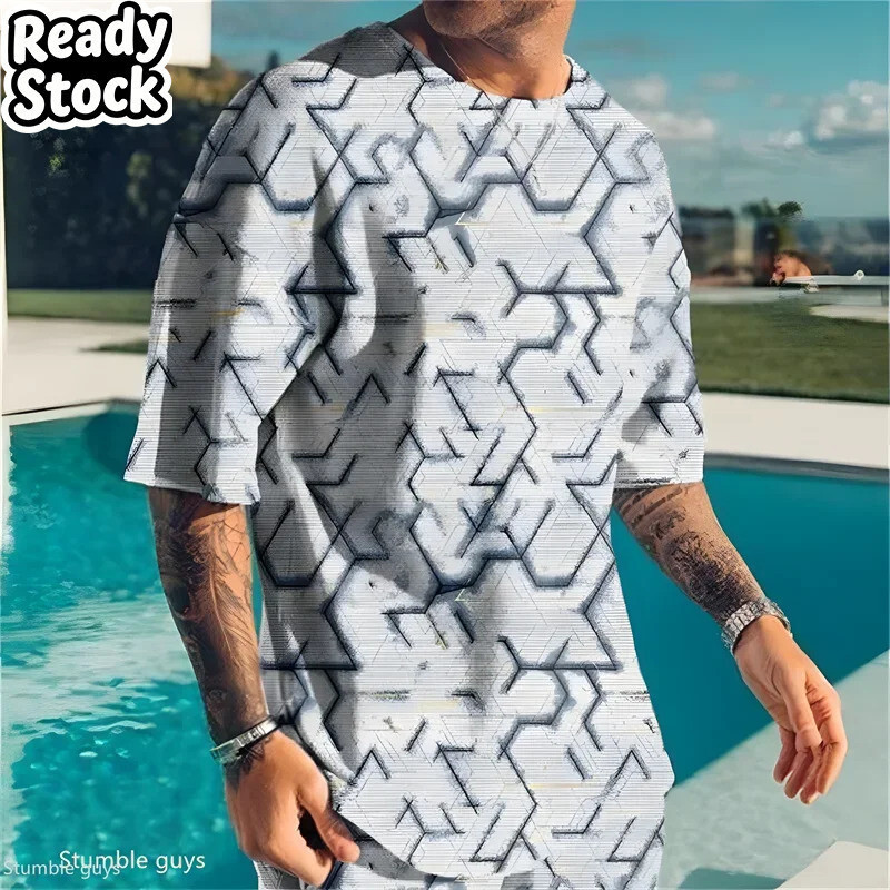 Verão Masculino Tamanho Grande Streetwear T Retro Inspirado Solto Manga Curta Respirável Macio Oversized Esportes 3D De