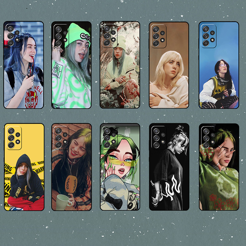 Para Samsung A50 A50S A52 A52S A53 A54 A55 A70 A71 A72 Billie Eilish Macio Preto TPU Caso De Telefone