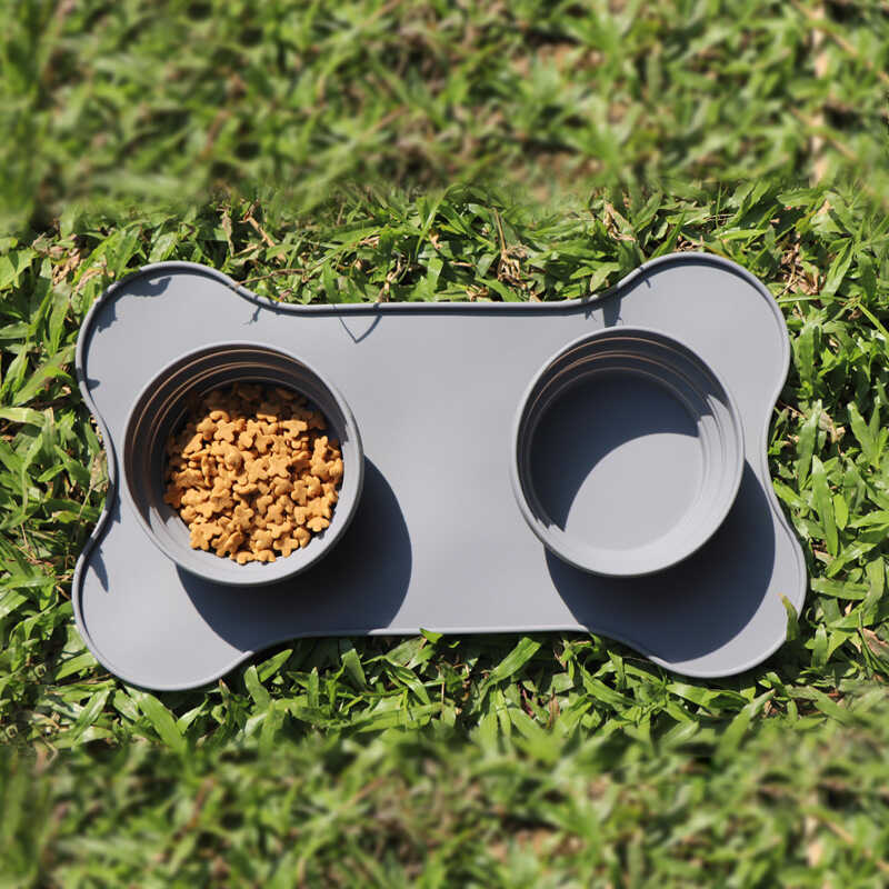 Tigela de comida para animais de estimação de Silicone retrátil com Placemat tapete para animais de estimação gato cão a