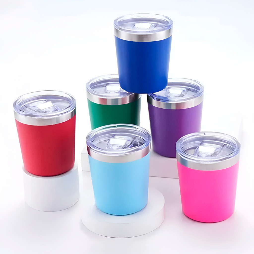 Mini Copo Térmico 260ml com Tampa Suco Café Aço Inox Cor:Ros