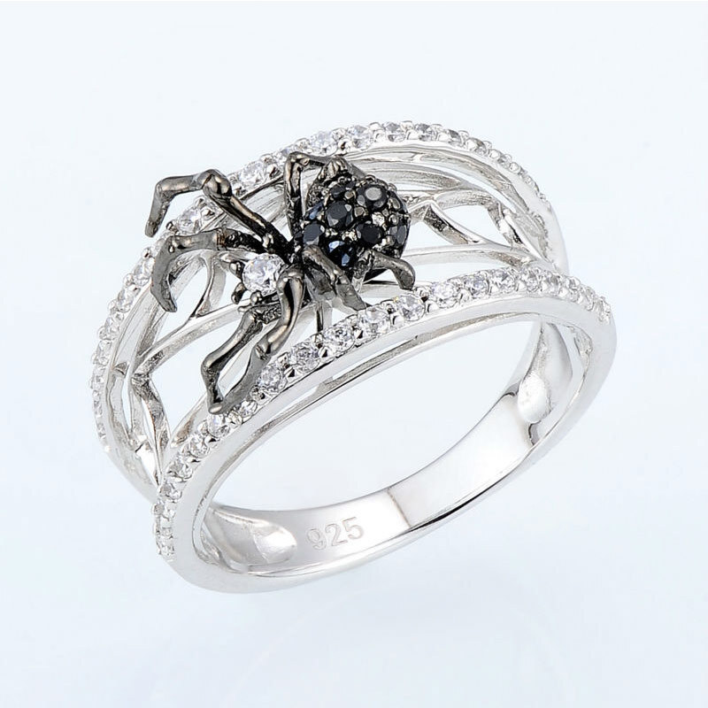 Ruby * Produtos da moda europeus americanos criativos tridimensionais anel de teia de aranha preta acessórios da moda
