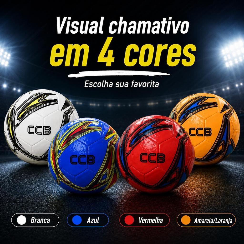 Bola de Futebol Colorida CCB Nº 5 – Costurada para Campo, Lazer, Treino e Jogo, 4 Cores