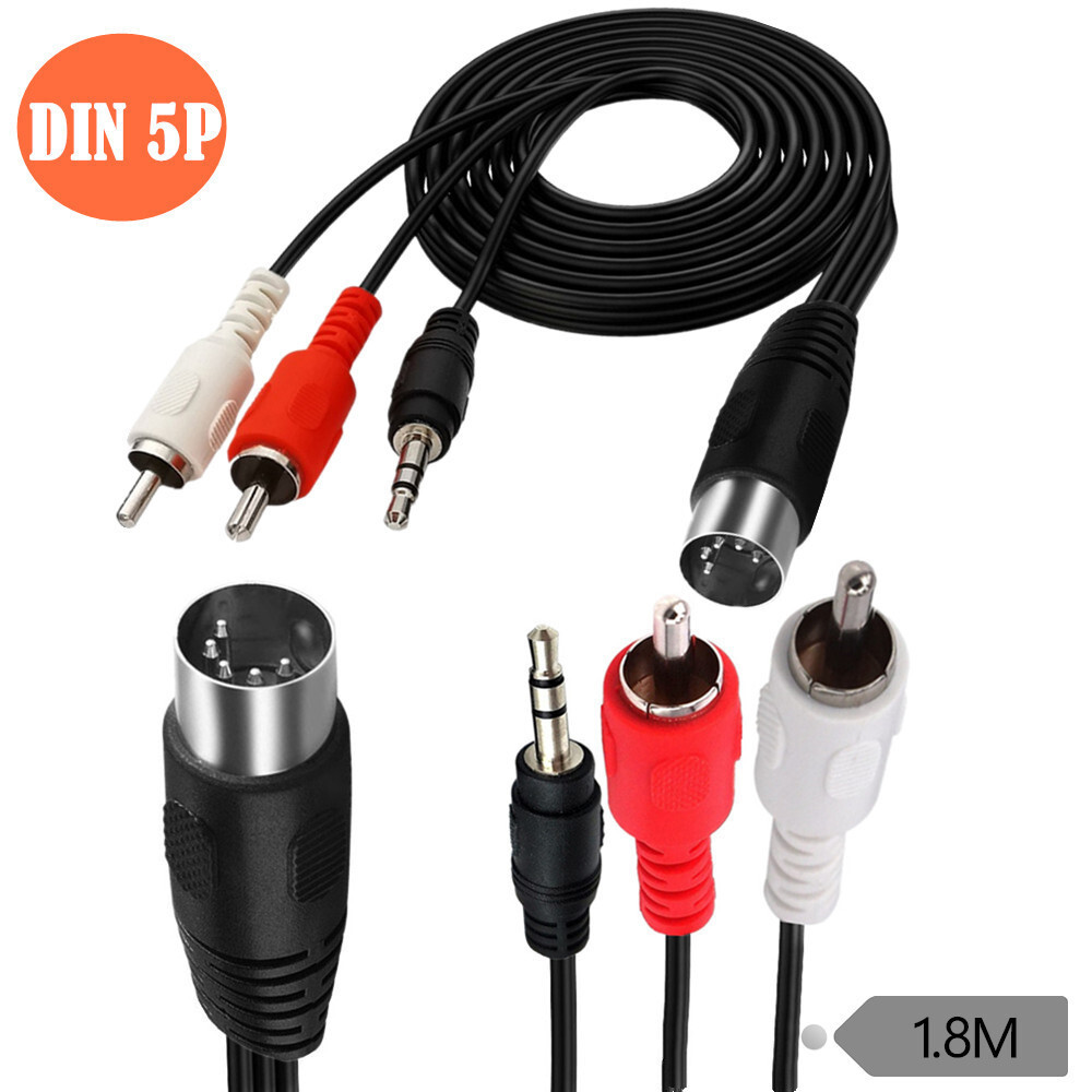 Cabo de 5 pinos grande DIN5Pin macho pino din 5P a/3.5mm + 2RCA Lotus macho cabo de áudio de áudio