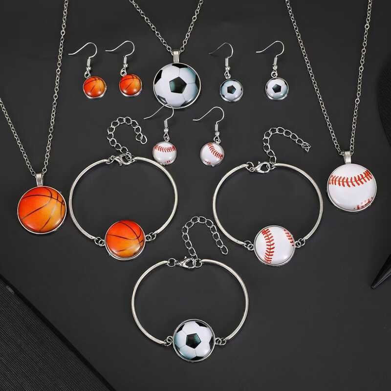 Acessórios pulseira de futebol colar de basquete jóias redondas terno de três peças moda feminina acessórios de estilo e