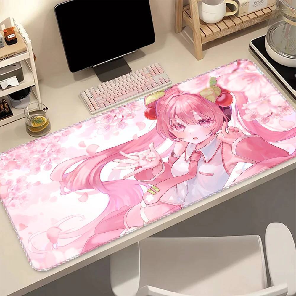 Anime Gaming Mouse Pad H-Hatsune M-Miku Kawaii Gamer Mousepad XXL Grande Rosa Sakura Tapete De Mesa Para Computador Port